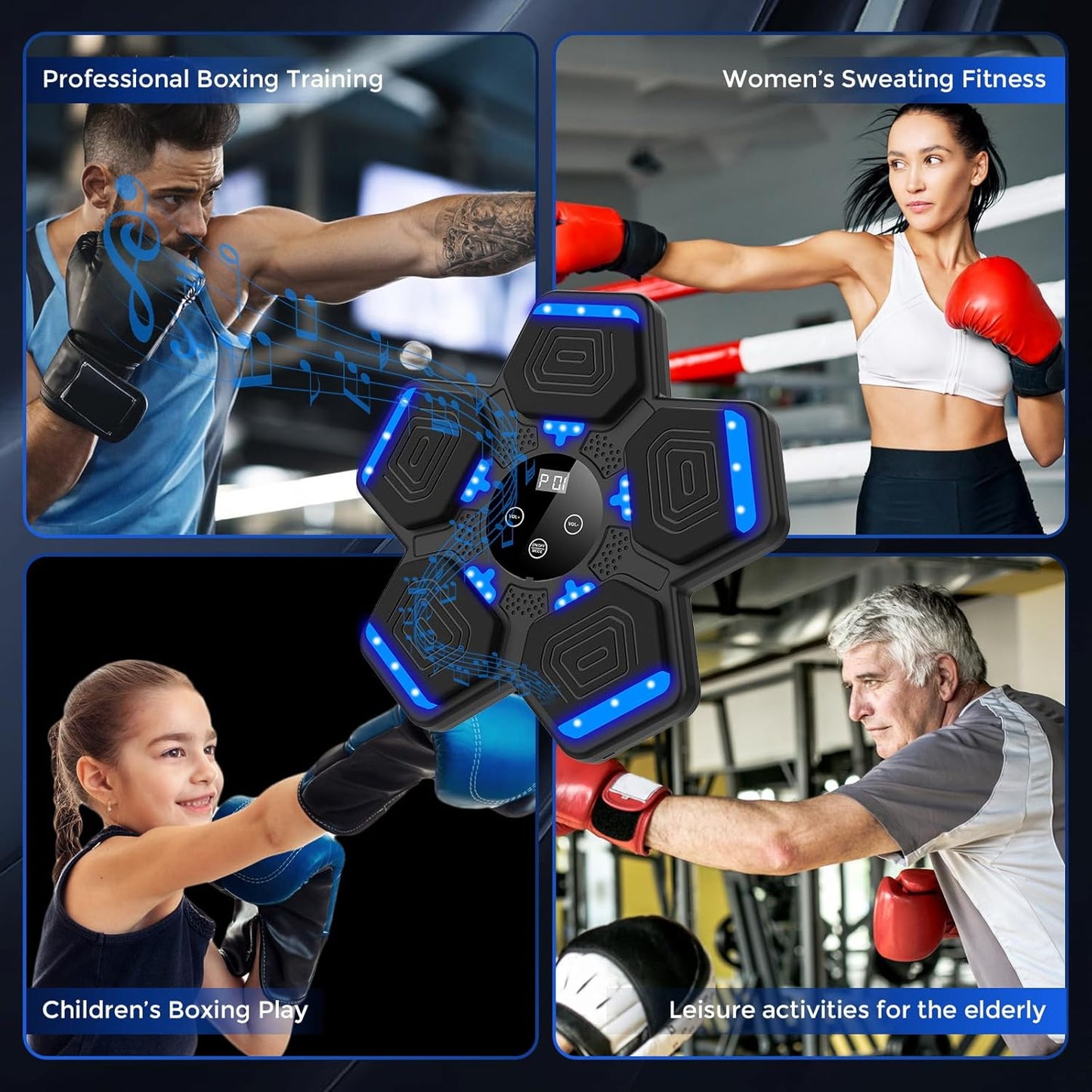 LUXEFIT Smart Bluetooth Music Boxing Machine with Gloves – Wall-Mounted LED Punching Target for Home Workouts