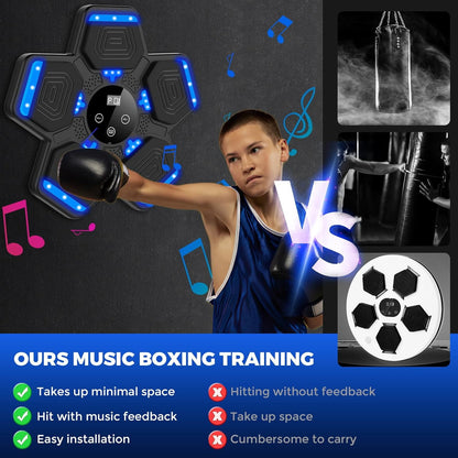 LUXEFIT Smart Bluetooth Music Boxing Machine with Gloves – Wall-Mounted LED Punching Target for Home Workouts